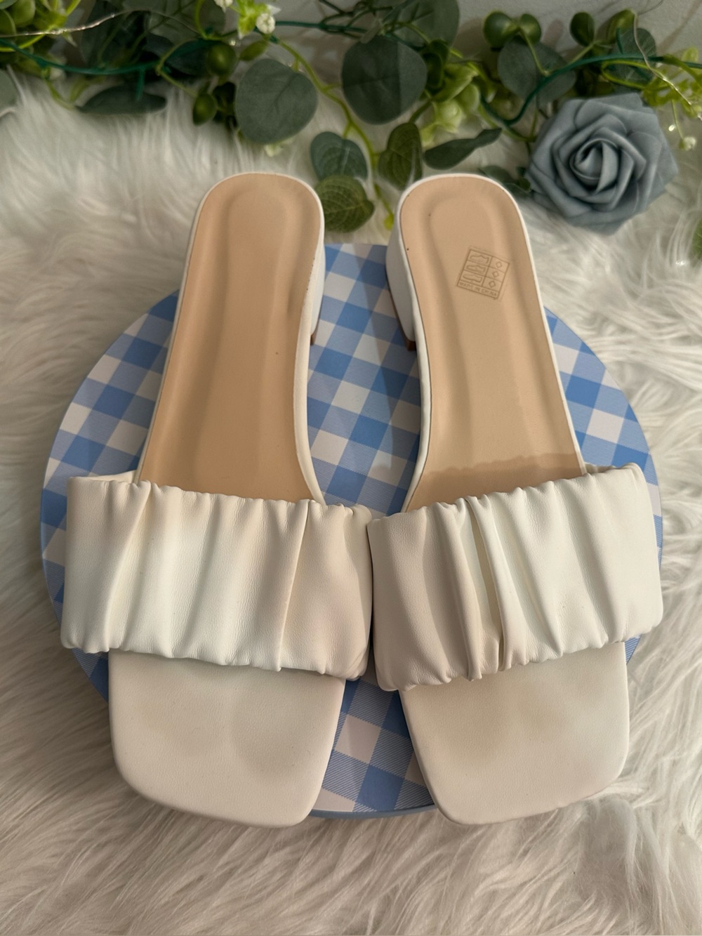Amazon Cream Ruched Slide Mules